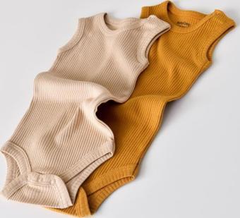 Baby Cosy Modal 2 Li Askılı Kollu Badi Hardal - Somon 0-3 Ay
