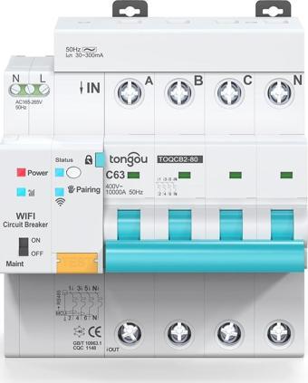 Tongou Akıllı Trifaz Kaçak Akım Rölesi - Voltaj ve Akım Koruyucu 63A Ayarlanabilir KAR (30mA-500mA)