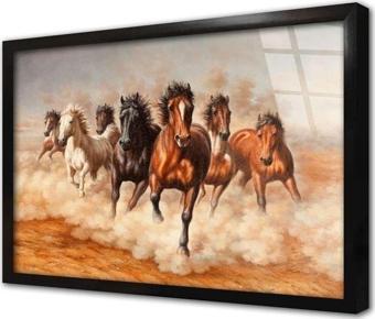 Tablosan Tozu Dumana Katmış At Sürüsü Çerçeveli Cam Tablo 20x30 cm