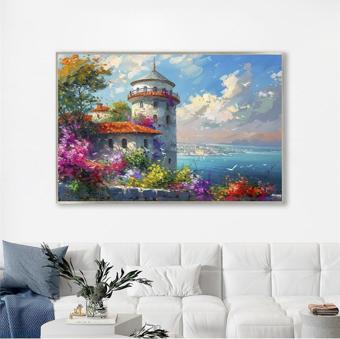 Tablosan Yağlı Boya Dokulu Tablo Modern Istanbul Manzarası Gümüş Çerçeveli U06025