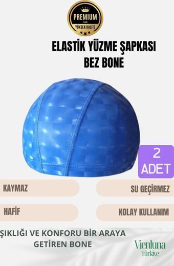 Premium Seri Su Geçirmez Bez Bone Havuz ve Deniz İçin İdeal Elastik Yüzme Şapkası Çift Paket