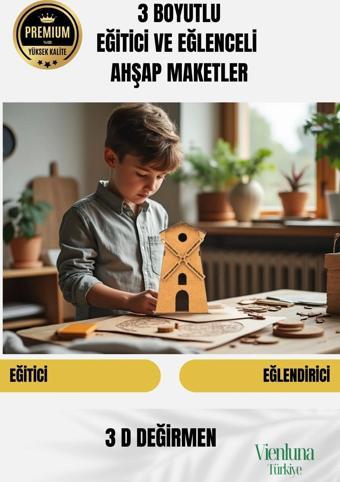 Yeni Sezon Eğitici Öğretici 3 Boyut Ahşap Puzzle Zeka Geliştirici Boyanabilir Oyun Maket Değirmen