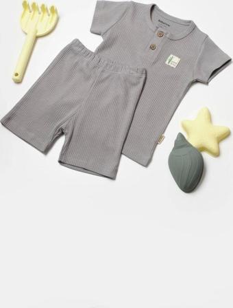 Baby Cosy Organik Şort & Tişört Set Csyb9044 Gri 6-9 Ay