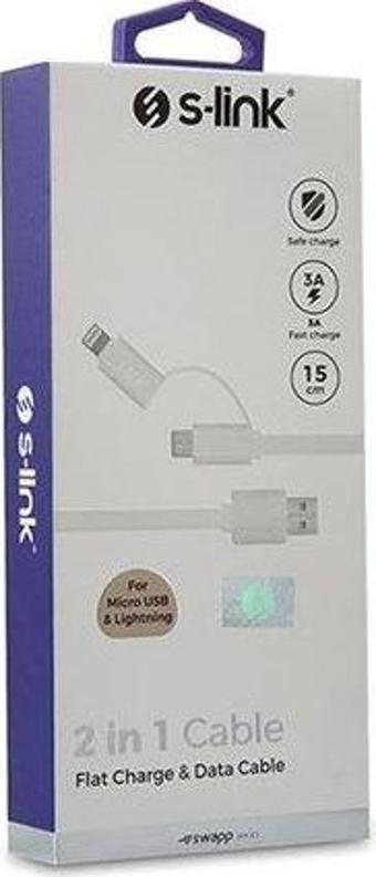 S-Link Swapp Micro USB Lightning 2 in 1 Beyaz Kablo