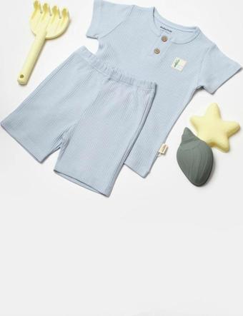 Baby Cosy Organik Şort & Tişört Set Csyb9043 Mavi 6-9 Ay