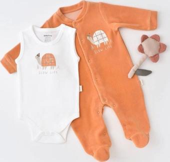 Baby Cosy Bebek Kadife Ayaklı Tulum Ve Body Set, %80 Organik Pamuk, Bebek Ve Yenidoğan Serisi - Csyk6021 Çok Renkli 6-9 Ay