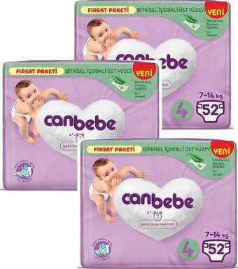 Canbebe Bebek Bezi Fırsat Paketi 4 Beden Maxi (7-14 Kg) 52 li x 3 Adet