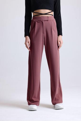 Mad&Calf Kadın Wide Leg Likralı Cırt Kapamalı Lastikli Palazzo Pantolon Saks XL