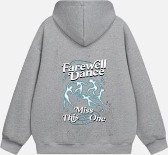 Mad&Calf Unisex Farewell Dance Baskılı Kapüşonlu Polarlı Oversize Sweatshirt Gri 2XL