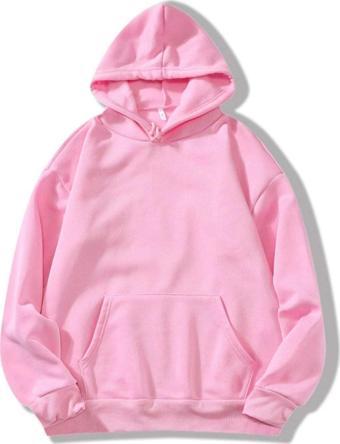 Mad&Calf Unisex Basic Kapüşonlu Cepli Sweatshirt Pembe XS