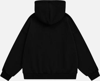 Mad&Calf Unisex Scape From Reality Baskılı Kapüşonlu Polarlı Oversize Sweatshirt Siyah S