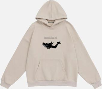 Mad&Calf Unisex Travis Scott  Baskılı Kapüşonlu Polarlı Oversize Sweatshirt Bej 2XL