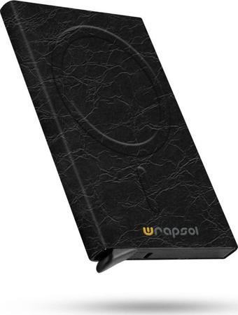 Wrapsol Magsafe Mekanizmalı Kartlık Rfid Korumalı Alüminyum Otomatik Kartlık Desenli Kabartmalı Siyah Deri