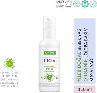 INCIA %100 Doğal Bebek Yağı Organik Jojoba Bakım Masaj Yağı Parafinsiz Bitkisel Vegan 110 ml