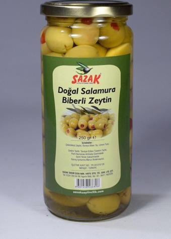 Sazak Zeytin Zeytinyağı Biber Dolgulu Yeşil Zeytin 250 Gr Biberli Zeytin