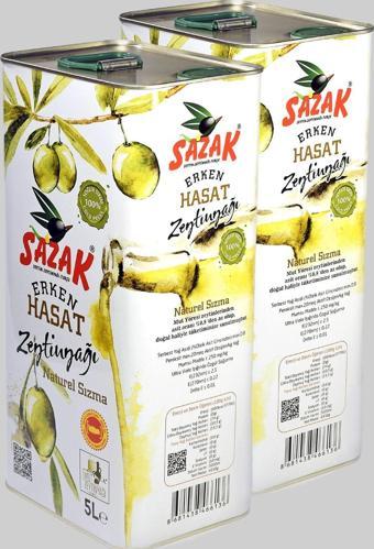 Sazak Zeytin Zeytinyağı Erken Hasat Soğuk Sıkım Sızma Zeytinyağı 10 Lt