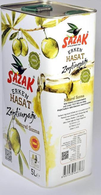 Sazak Zeytin Zeytinyağı Erken Hasat Soğuk Sıkım Sızma Zeytinyağı 5 Lt