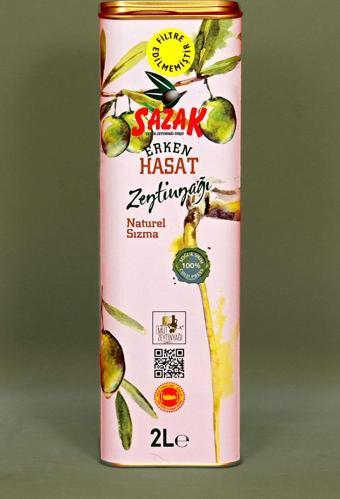 Sazak Zeytin Zeytinyağı Filtresiz Erken Hasat Soğuk Sıkım Zeytinyağı 2 Lt