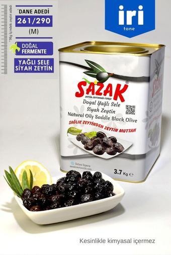 Sazak Zeytin Zeytinyağı Siyah Zeytin Yağlı Sele Zeytin Iri Kalibre 3.7 Kg Net (261-290 M) Doğal Fermente Doğal Zeytin