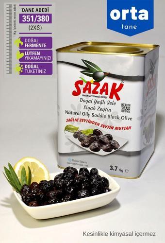 Sazak Zeytin Zeytinyağı Siyah Zeytin Yağlı Sele Zeytin Orta Kalibre Net 3.7 Kg (351-380 2Xs) Doğal Fermente Ekonomik Boy