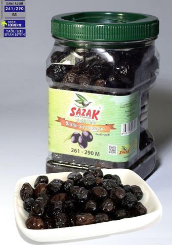 Sazak Zeytin Zeytinyağı Yağlı Sele Siyah Zeytin Iri Kalibre Doğal Tatlandırma Doğal Fermente Siyah Zeytin 900 Gr 261-290