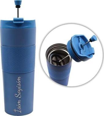 Trendmiya Mavi French Pressli 450Ml Çelik Termos Mavi