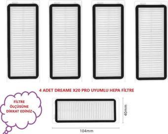 DREAME X20 PRO uyumlu Hepa Filtre 4 ADET