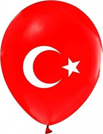 Balonevi Balon Ayyıldız Baskılı 12" 12 İnç Türk Bayrağı Balon (100 Lü Paket)