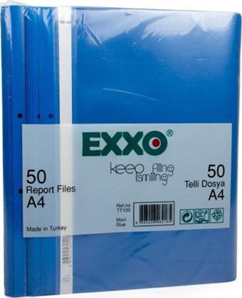 Exxo Telli Dosya Plastik A4 Mavi (50 Li Paket)