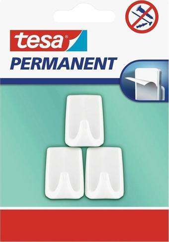 Tesa Permanent Askı Plastik Küçük Kendinden Yapışkanlı Dikdörtgen Beyaz Askı 3 Lü Paket