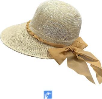 Kardelen Butik Denizli Kadınlar İçin Ay Siperli Güneşliği Geniş Merserize Plaj Şapka   ( 56-58 Cm )