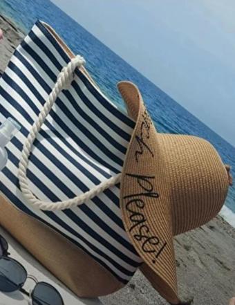 Reva Beach Please Yazılı Hasır Plaj Şapkası
