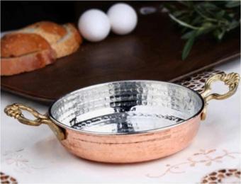 Özay 24 Cm Kaşık Hediyeli El Dövmeli Bakır Sahan, Bakır Tava, Yumurta Tavası