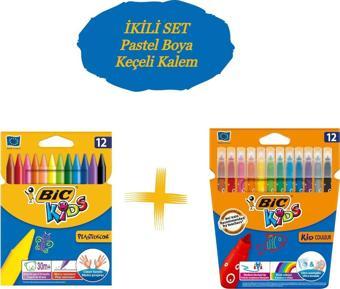 Bic Kids 12 Li Keçeli Boya Kalemi+12 Li Plastidecor Silinebilir Mum Pastel Boya