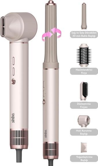 Sinbo SHD-1729 Pro Airwrap Compact Multi-Styler Shiny Rose Saç Şekillendirme Seti