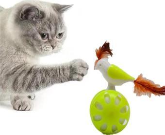 Tineke Tekerlekli Hacıyatmaz Kuş Kedi Oyuncağı Limon Yeşili 1 Adet