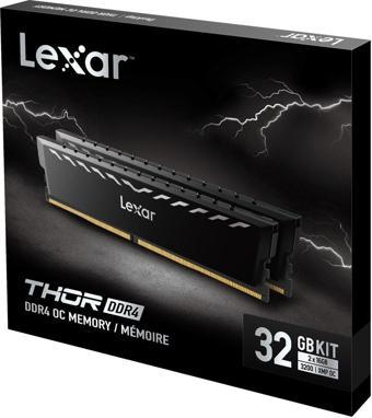 LEXAR THOR RAM DT GAMING DDR4 UDIMM 32GB KIT (2x16GB) 3200 XMP MEMORY WITH HEATSINK DARK GREY COLOR DUAL PACK LD4BU016G-R3200GDXG