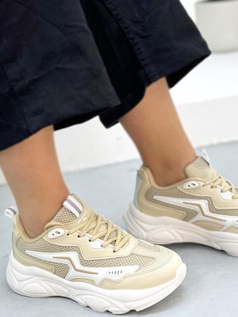 Kadın Bej  Ortopedik Taban fileli Sneaker Günlük Spor Ayakkabı 026 SLZ00044