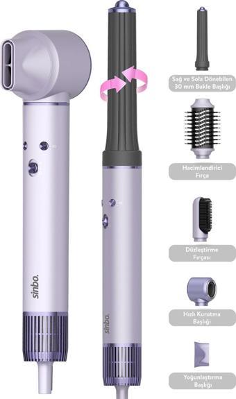 Sinbo Pro Airwrap Compact Uzun Multi-Styler Hava Üfleme 5İn1 Saç Şekillendirici Bldc Motor Shd-1719 -Mor