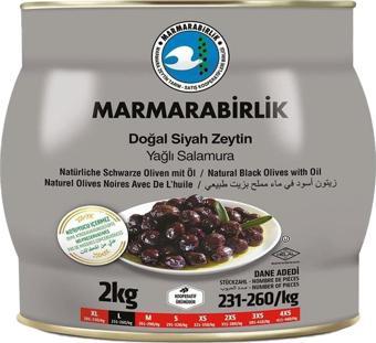 MarmaraBirlik Hiper Siyah Zeytin 231-260 (L) 2Kg Salamura ( 1 Adet )