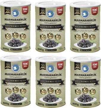 MarmaraBirlik Premium 2Xl Doğal Salamura Siyah Zeytin 800 Gr Teneke X 6 Adet