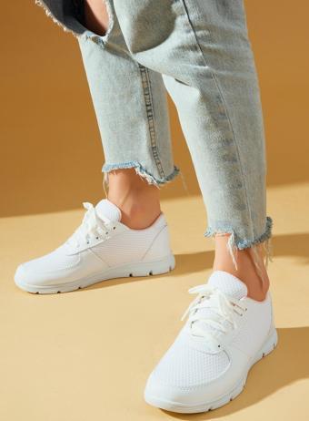 Pembe Potin Yeni Sezon Fileli Bağcıklı Rahat Taban Kadın Sneakers A1971-23
