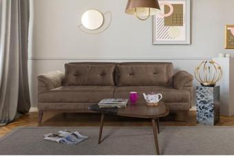 Perla Sofa Madrid Üçlü Yataklı Koltuk Bora Kahve
