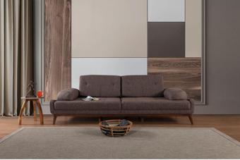 Perla Sofa Nelson Üçlü Kanepe Keten Kahve