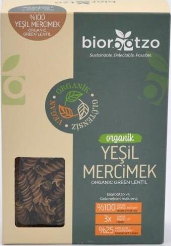 Biorootzo  Organik Glütensiz ve Vegan Artizan  Bronz Kalıp Yeşil Mercimek Makarnası  200 g