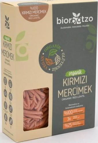 Biorootzo Organik Glütensiz ve Vegan Artizan Bronz Kalıp Kırmızı Mercimek Casarecce  200 g