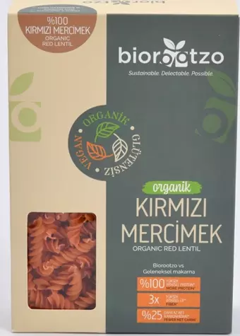 Biorootzo Organik Glütensiz ve Vegan Artizan Bronz Kalıp Kırmızı Mercimek Fusilli 200 g