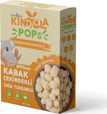 Kinoola Pop Kahvaltılık Gevrek - Kabak Çekirdeği & Chia Tohumlu - Yulaf İçermeyen - Glütensiz Vegan Granola 150 g