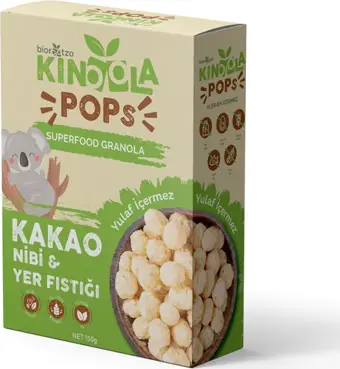 Kinoola Pop Kahvaltılık Gevrek - Kakao Nibi & Yer Fıstığı - Yulaf İçermeyen - Glütensiz Vegan Granola 150 g