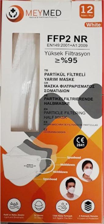 Meymed 4 Katlı Partikül Filtreli Yarım Maske Beyaz 12 li